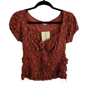 Rebellion Again Smocked Waist Elastic Sleeve Layered Blouse Size Large